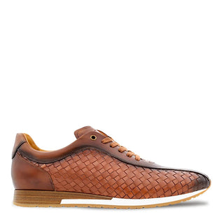 Mezlan A20711 Men's Shoes Cognac Woven Leather Casual Bicycle Toe Sneakers (MZ3589)-AmbrogioShoes