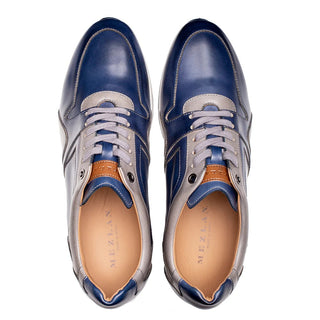 Mezlan A20725 Men's Shoes Blue & Gray Calf-Skin Leather Casual Sneakers (MZ3583)-AmbrogioShoes