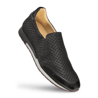 Mezlan A9873 Men's Shoes Black Texture Print Suede / Calf-Skin Leather Slip-On Sneakers (MZ3430)-AmbrogioShoes