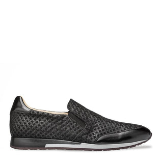 Mezlan A9873 Men's Shoes Black Texture Print Suede / Calf-Skin Leather Slip-On Sneakers (MZ3430)-AmbrogioShoes