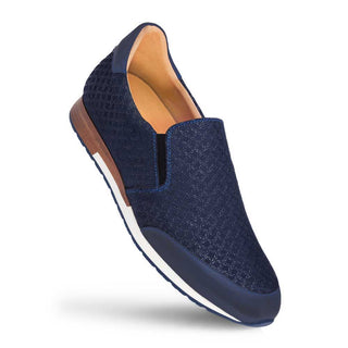 Mezlan A9873 Men's Shoes Blue Texture Print Suede / Calf-Skin Leather Slip-On Sneakers (MZ3388)-AmbrogioShoes