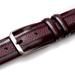 Mezlan AO11113 Men's Belt Burgundy Calf-Skin & Deer Skin Leather (MZB1198)-AmbrogioShoes