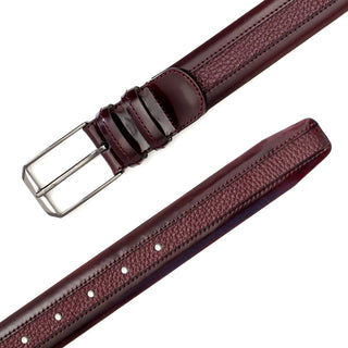 Mezlan AO11113 Men's Belt Burgundy Calf-Skin & Deer Skin Leather (MZB1198)-AmbrogioShoes