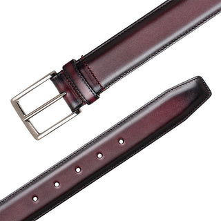 Mezlan AO11522 Burgundy Classic Patina Calf-Skin Leather Men's Belt (MZB1234)-AmbrogioShoes