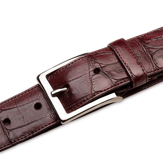 Mezlan AO11523 Burgundy Classic Exotic Crocodile Skin Men's Belt (MZB1239)-AmbrogioShoes