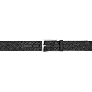 Mezlan AO11528 Black Woven Calf-Skin Leather Men's Belt (MZB1233)-AmbrogioShoes