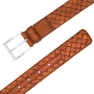 Mezlan AO11528 Cognac Woven Calf-Skin Leather Men's Belt (MZB1232)-AmbrogioShoes