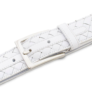 Mezlan AO11528 White Woven Calf-Skin Leather Men's Belt (MZB1231)-AmbrogioShoes