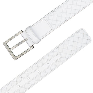 Mezlan AO11528 White Woven Calf-Skin Leather Men's Belt (MZB1231)-AmbrogioShoes