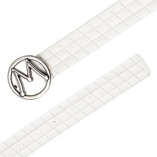 Mezlan AO11529 White Quilted-Stitched Calf-Skin Leather Circle Icon Men's Belt (MZB1227)-AmbrogioShoes