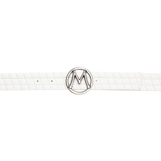 Mezlan AO11529 White Quilted-Stitched Calf-Skin Leather Circle Icon Men's Belt (MZB1227)-AmbrogioShoes