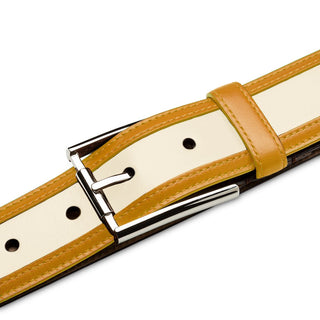 Mezlan AO11531 Camel & Bone Two-Tone Calf-Skin Leather Men's Belt (MZB1229)-AmbrogioShoes