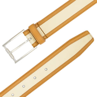 Mezlan AO11531 Camel & Bone Two-Tone Calf-Skin Leather Men's Belt (MZB1229)-AmbrogioShoes