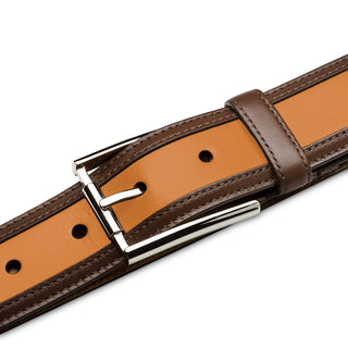 Mezlan AO11531 Mocha & Tan Two-Tone Calf-Skin Leather Men's Belt (MZB1230)-AmbrogioShoes