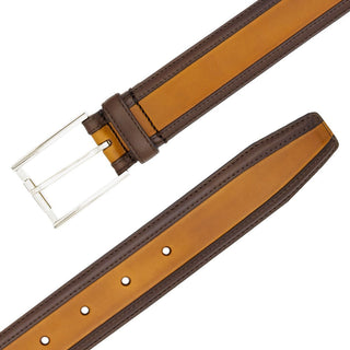 Mezlan AO11531 Mocha & Tan Two-Tone Calf-Skin Leather Men's Belt (MZB1230)-AmbrogioShoes