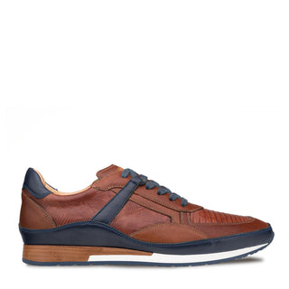 Mezlan AX4873-L Men's Shoes Blue & Brown Exotic Lizard / Calf-Skin Leather Luxury Sneakers (MZ3544)-AmbrogioShoes