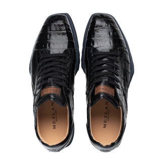 Mezlan AX4885-F Men's Shoes Black Exotic Crocodile Asymmetric Sneakers (MZ3566)-AmbrogioShoes