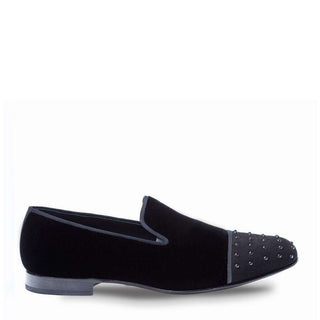 Mezlan Abel Mens Luxury Shoes Black Velvet & Suede Loafers 8481 (MZ2607)-AmbrogioShoes