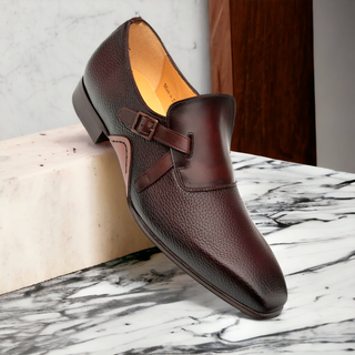 Mezlan Aceto 20848 Men's Shoes Burgundy & Chocolate Deer-Skin / Calf-Skin Leather Strap Slip-On Loafers (MZ3657)-AmbrogioShoes