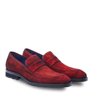 Mezlan Alberini Men's Red Suede Loafers 8644(MZ2653)-AmbrogioShoes
