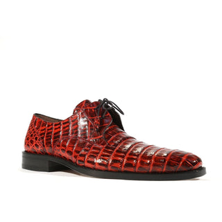 Mezlan Anderson 13584-F Men's Shoes Black & Red Exotic Caiman Crocodile Derby Oxfords (MZS3228)-AmbrogioShoes