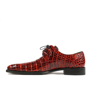 Mezlan Anderson 13584-F Men's Shoes Black & Red Exotic Caiman Crocodile Derby Oxfords (MZS3228)-AmbrogioShoes