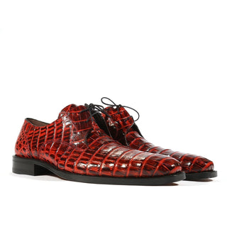 Mezlan Anderson 13584-F Men's Shoes Black & Red Exotic Caiman Crocodile Derby Oxfords (MZS3228)-AmbrogioShoes