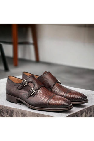 Mezlan Argentum Lizard-Skin Cap-Toe Monk-Straps Loafers (MZ3195)
