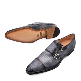 Mezlan Argentum Men's Shoes Grey Lizard Monk-Straps Loafers 4591-L (MZ3115)-AmbrogioShoes
