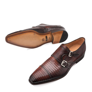 Mezlan Argentum Men's Shoes Exotic Lizard-Skin Cap-Toe Monk-Straps Loafers (MZ3195)-AmbrogioShoes