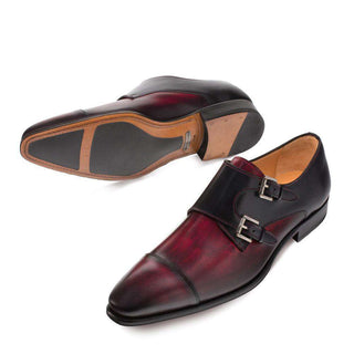Mezlan Bardem Men's Luxury Shoes Burgundy & Black Calfskin Leather Loafers 8979(MZ2718)-AmbrogioShoes
