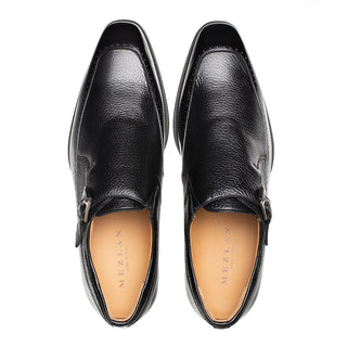 Mezlan Bernado Men's Shoes Black Deer / Shine Calf-Skin Leather Monk-Strap Loafers (MZ3685)-AmbrogioShoes