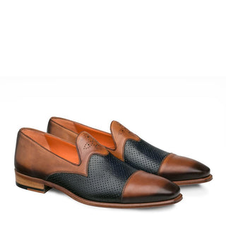 Mezlan Bora Men's Shoes Tan and Blue Calf-Skin Leather Loafers 9522 (MZ3140)-AmbrogioShoes