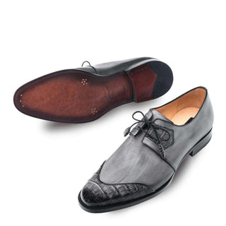 Mezlan Boyd Men's Grey & Black Crocodile & Calfskin Leather Oxfords 4379(MZ2661)-AmbrogioShoes