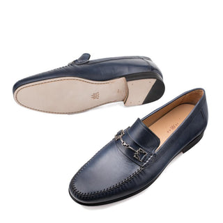 Mezlan Brussels Men's Shoes Blue Calf-Skin Leather Mocasin Loafers 7275 (MZ3145)-AmbrogioShoes