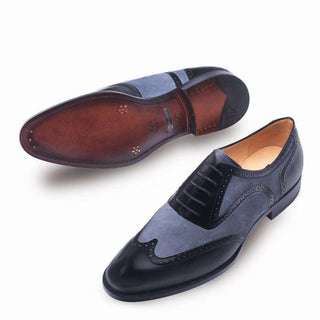 Mezlan Cantone Men's Black & Grey Suede & Calfskin Leather Oxfords 8723(MZ2662)-AmbrogioShoes