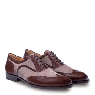 Mezlan Cantone Men's Brown & Taupe Suede & Calfskin Leather Oxfords 8723(MZ2663)-AmbrogioShoes