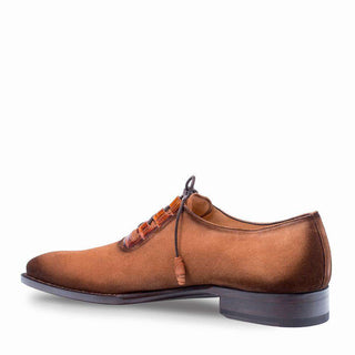 Mezlan Cassel Mens Luxury Shoes Cognac Suede & Alligator Oxfords 4385-J (MZ2617)-AmbrogioShoes