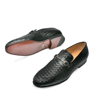 Mezlan Cerros Men's Shoes Black Calf-Skin / Woven Leather Loafers 9359 (MZ3153)-AmbrogioShoes