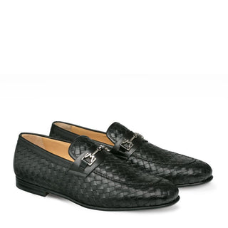 Mezlan Cerros Men's Shoes Black Calf-Skin / Woven Leather Loafers 9359 (MZ3153)-AmbrogioShoes