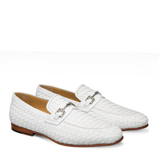 Mezlan Cerros Men's Shoes White Calf-Skin / Woven Leather Loafers 9359 (MZ3146)-AmbrogioShoes