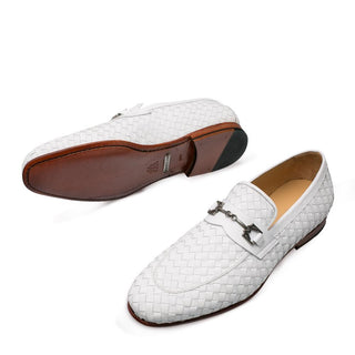 Mezlan Cerros Men's Shoes White Calf-Skin / Woven Leather Loafers 9359 (MZ3146)-AmbrogioShoes