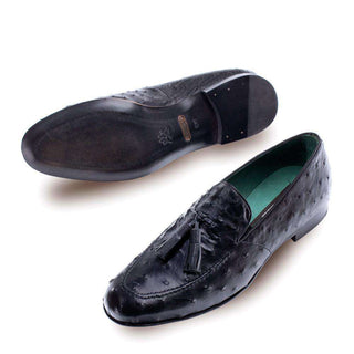 Mezlan Conte Mens Luxury Shoes Black Ostrich Loafers 4394-S (MZ2615)-AmbrogioShoes