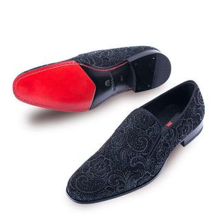 Mezlan Damon Mens Luxury Shoes Black Velvet Loafers 8541 (MZ2601)-AmbrogioShoes
