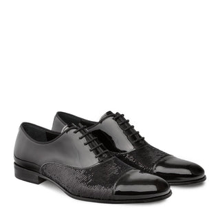 Mezlan Davos Men's Shoes Black Calf-Skin Patent / Calf-Skin Leather Oxfords 9364 (MZ3118)-AmbrogioShoes