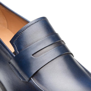 Mezlan E20243 Men's Shoes Navy Calf-Skin Leather Penny Loafers (MZ3400)-AmbrogioShoes