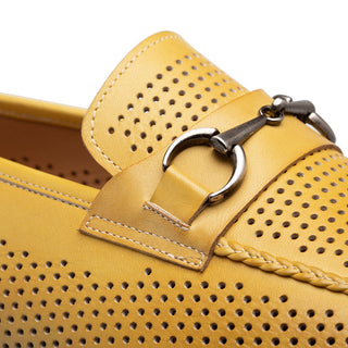 Mezlan E20692 Men's Shoes Yellow Perforated Calf-Skin Leather Slip-On Horsebit Loafers (MZ3629)-AmbrogioShoes