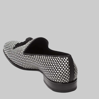 Mezlan Egeo Mens Luxury Shoes Black & White Italian Calfskin & Fabric Loafers 8319 (MZ2345)-AmbrogioShoes