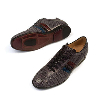 Mezlan Eros Mens Luxury Shoes Grey Multi Genuine Crocodile Sneakers 4321-F (MZ2375)-AmbrogioShoes