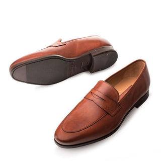 Mezlan Fabrizi Men's Luxury Shoes Cognac Antiqued Italian Leather Loafers 18985(MZ2731)-AmbrogioShoes